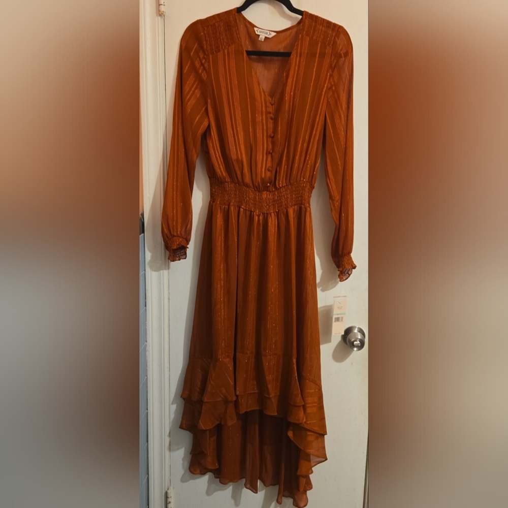 Nanette Lepore Shimmering Copper Long Sleeve Dress Size 8
